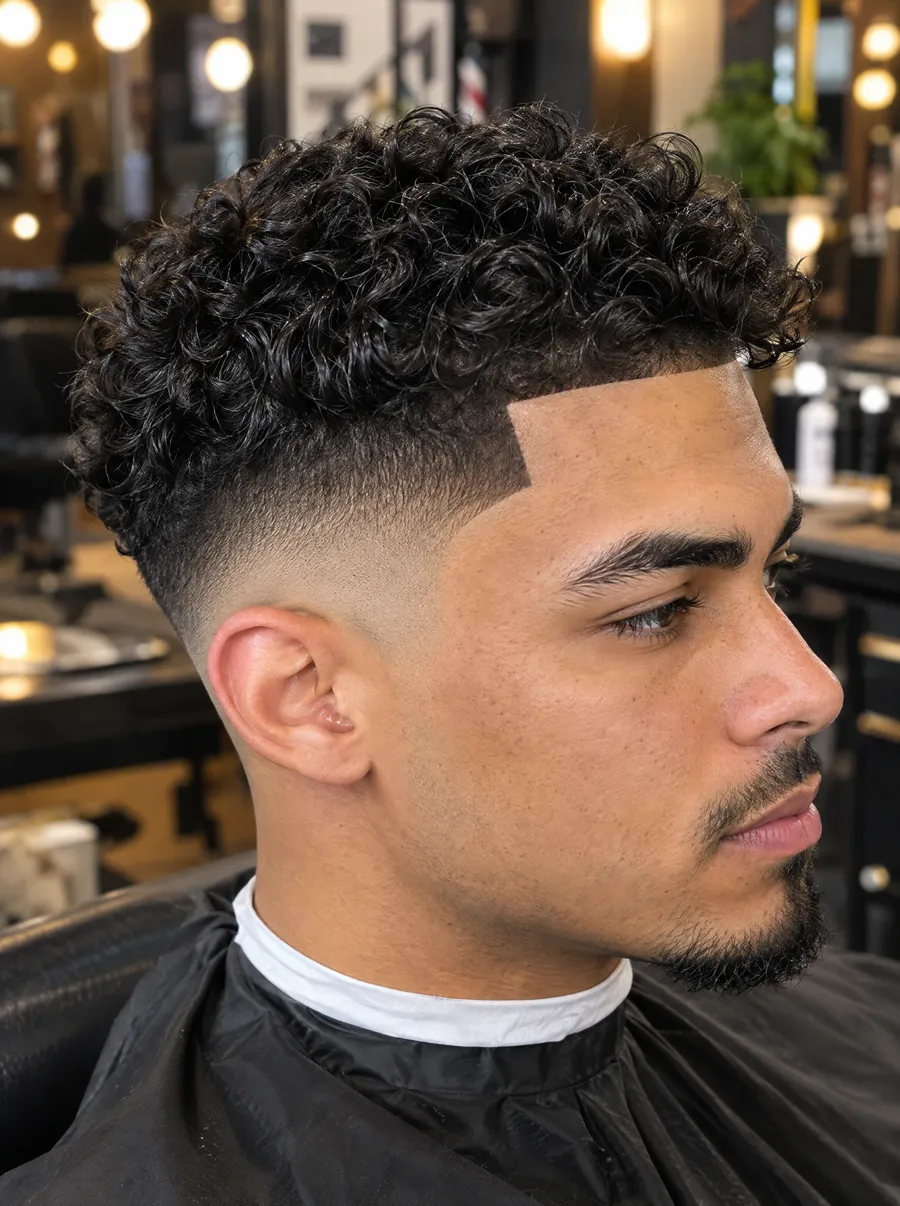 Sfeerbeeld: strakke skin fade met lijntje en baard